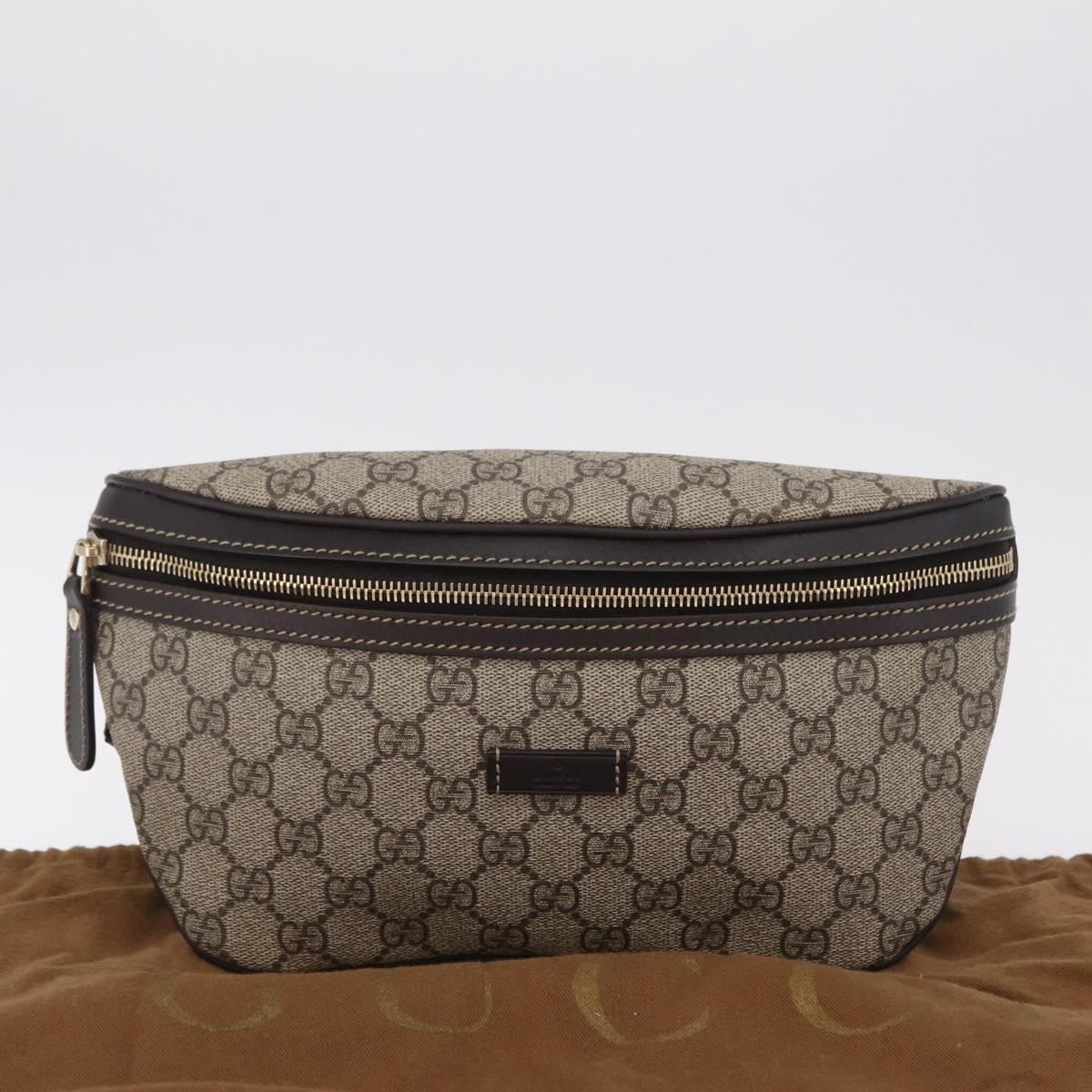 GUCCI GG Supreme Waist Bag PVC Leather Beige Gold Tone 233269 Auth ki6889V
