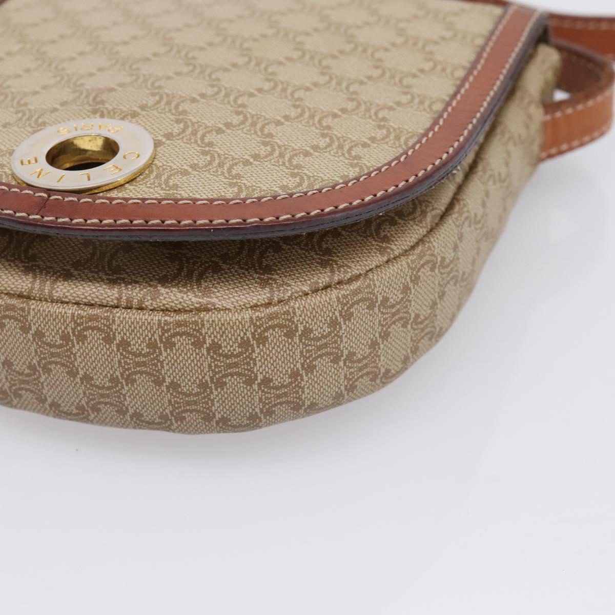 CELINE Macadam Circle Logo Shoulder Bag PVC Beige Gold Tone Auth ki6890