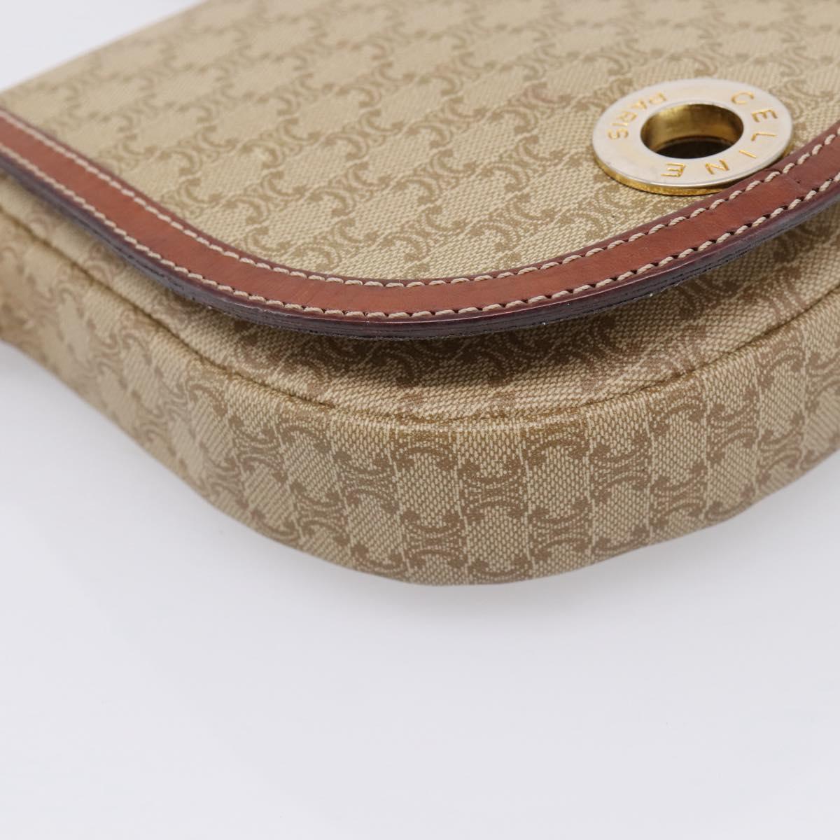 CELINE Macadam Circle Logo Shoulder Bag PVC Beige Gold Tone Auth ki6890
