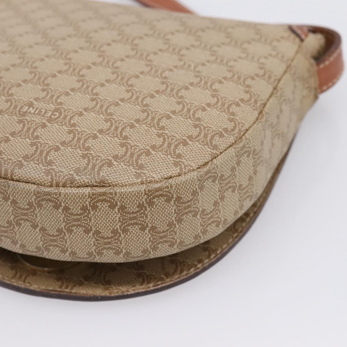 CELINE Macadam Circle Logo Shoulder Bag PVC Beige Gold Tone Auth ki6890