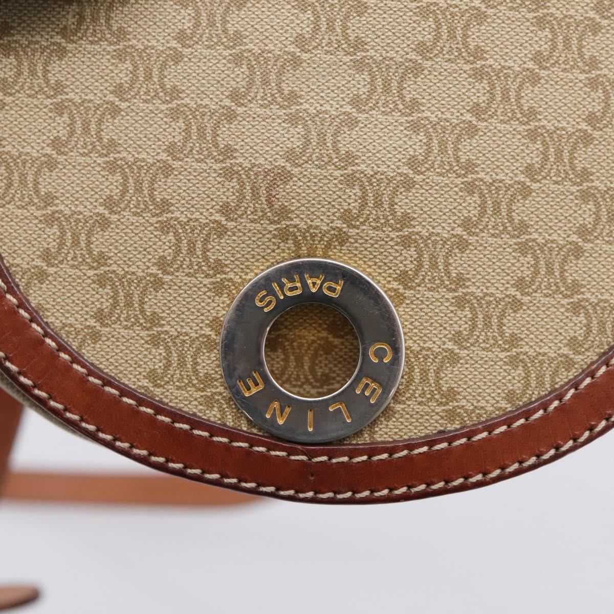 CELINE Macadam Circle Logo Shoulder Bag PVC Beige Gold Tone Auth ki6890