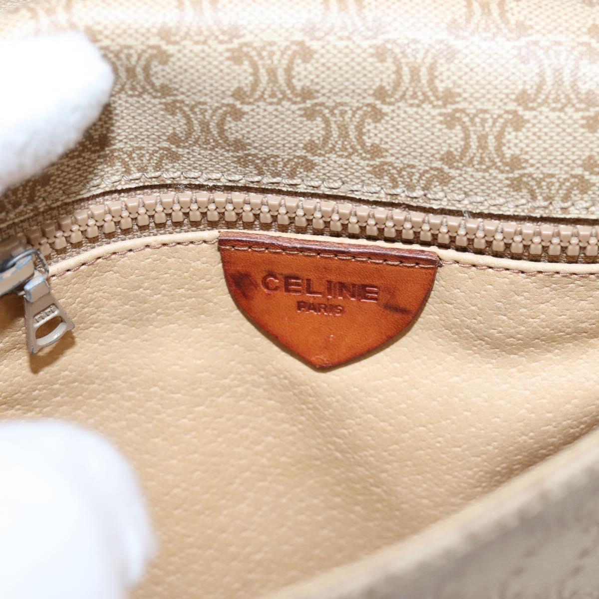 CELINE Macadam Circle Logo Shoulder Bag PVC Beige Gold Tone Auth ki6890