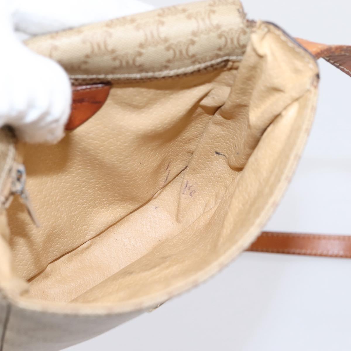 CELINE Macadam Circle Logo Shoulder Bag PVC Beige Gold Tone Auth ki6890