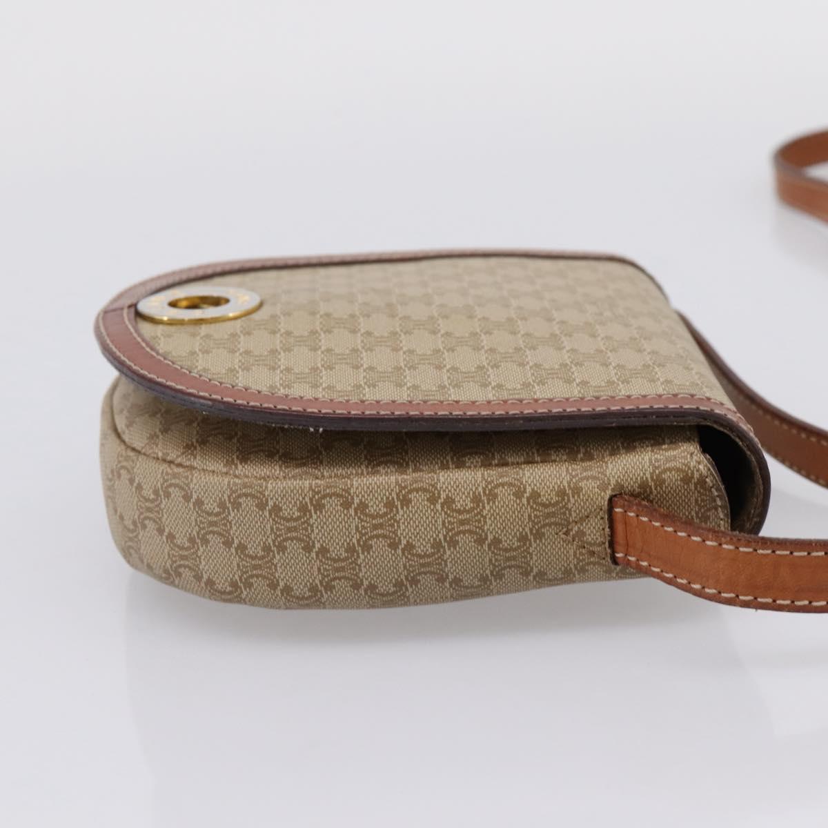 CELINE Macadam Circle Logo Shoulder Bag PVC Beige Gold Tone Auth ki6890