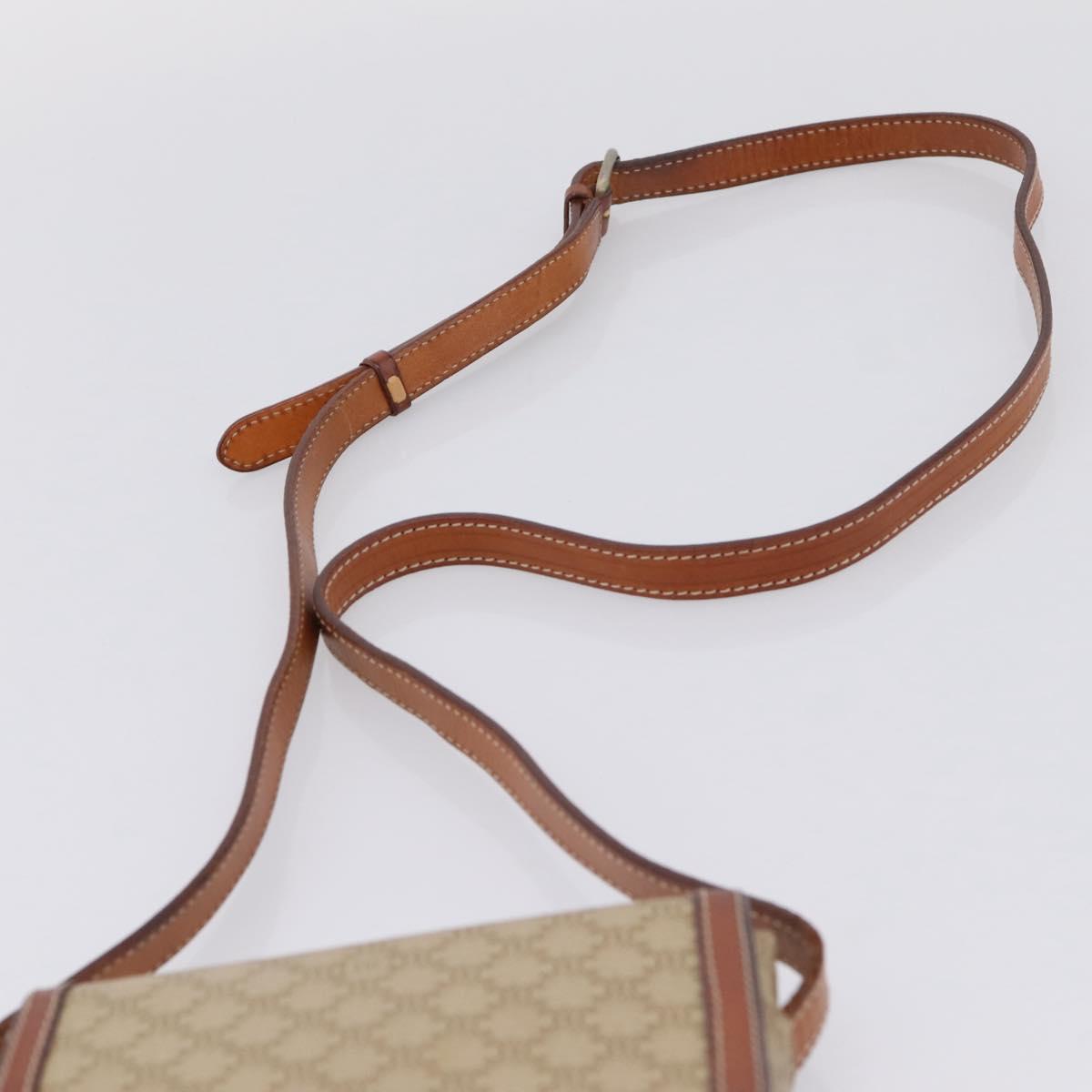 CELINE Macadam Circle Logo Shoulder Bag PVC Beige Gold Tone Auth ki6890