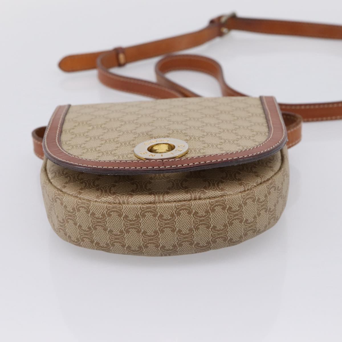 CELINE Macadam Circle Logo Shoulder Bag PVC Beige Gold Tone Auth ki6890