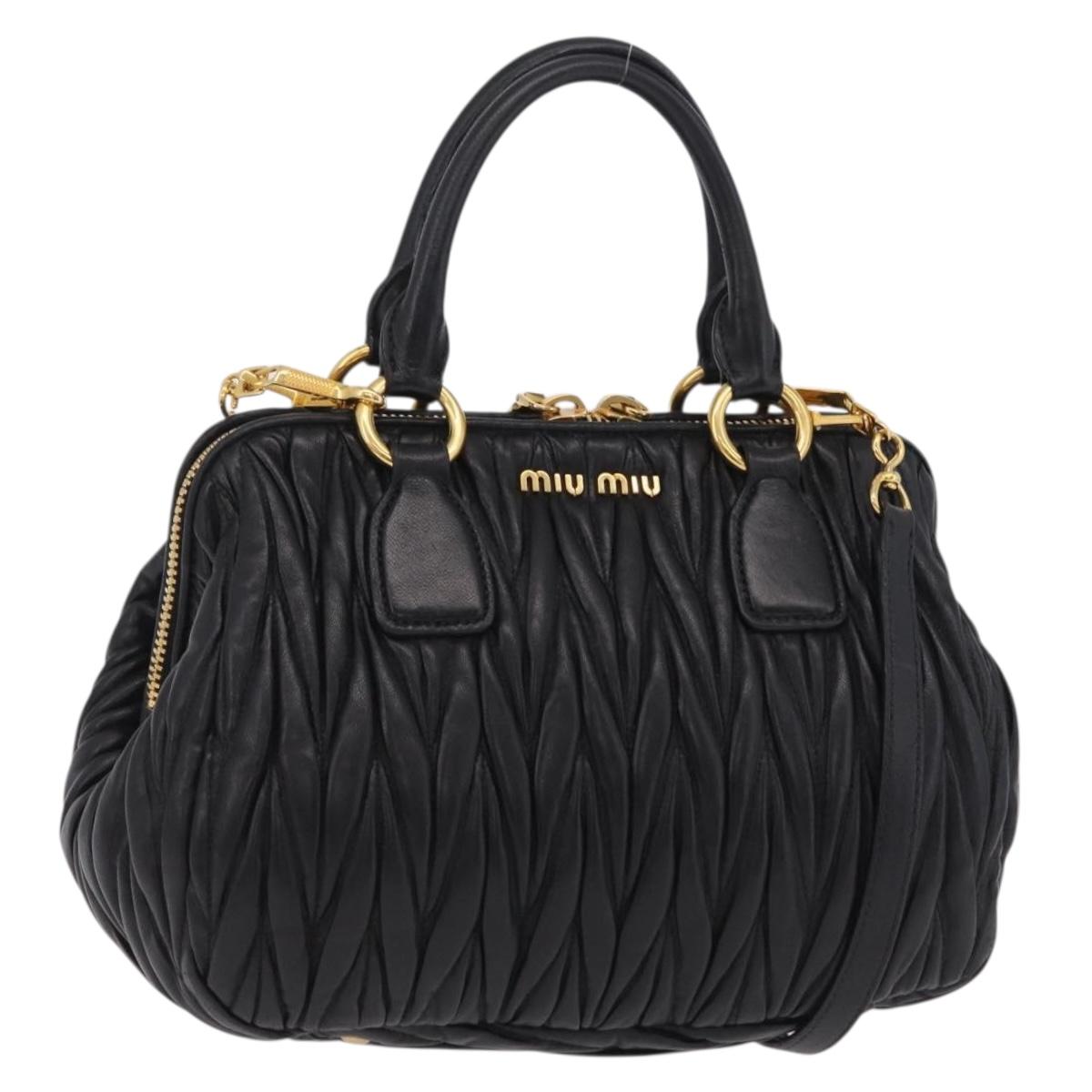 Miu Miu Matelasse Hand Bag Leather 2way Black Gold Tone Auth ki6891M