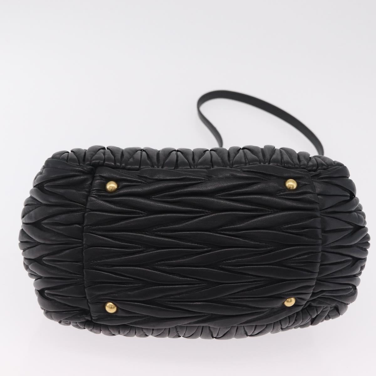 Miu Miu Matelasse Hand Bag Leather 2way Black Gold Tone Auth ki6891M