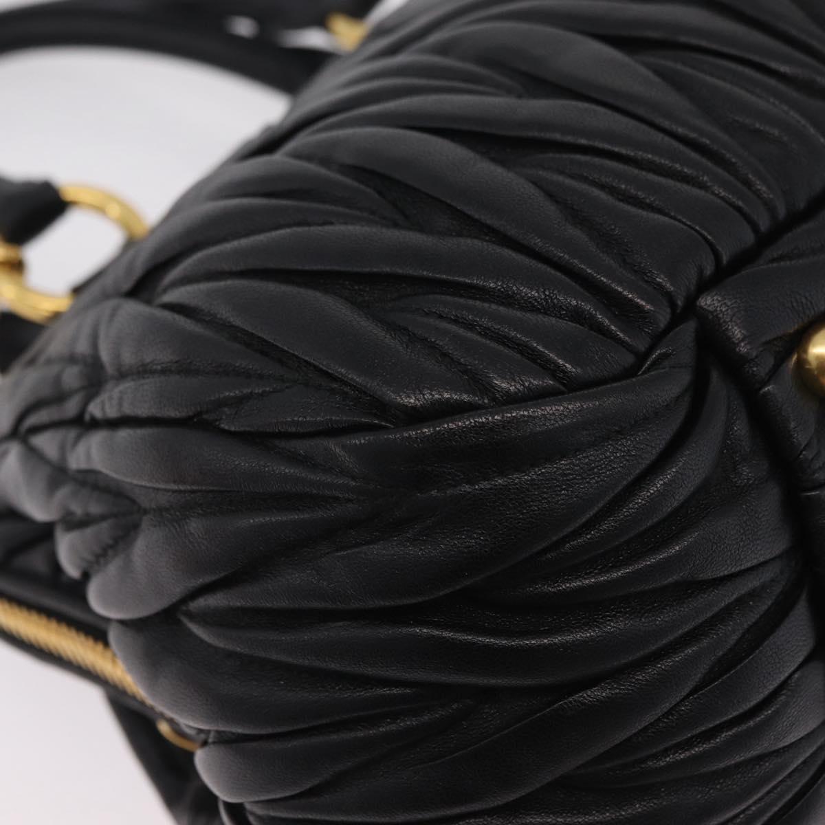 Miu Miu Matelasse Hand Bag Leather 2way Black Gold Tone Auth ki6891M