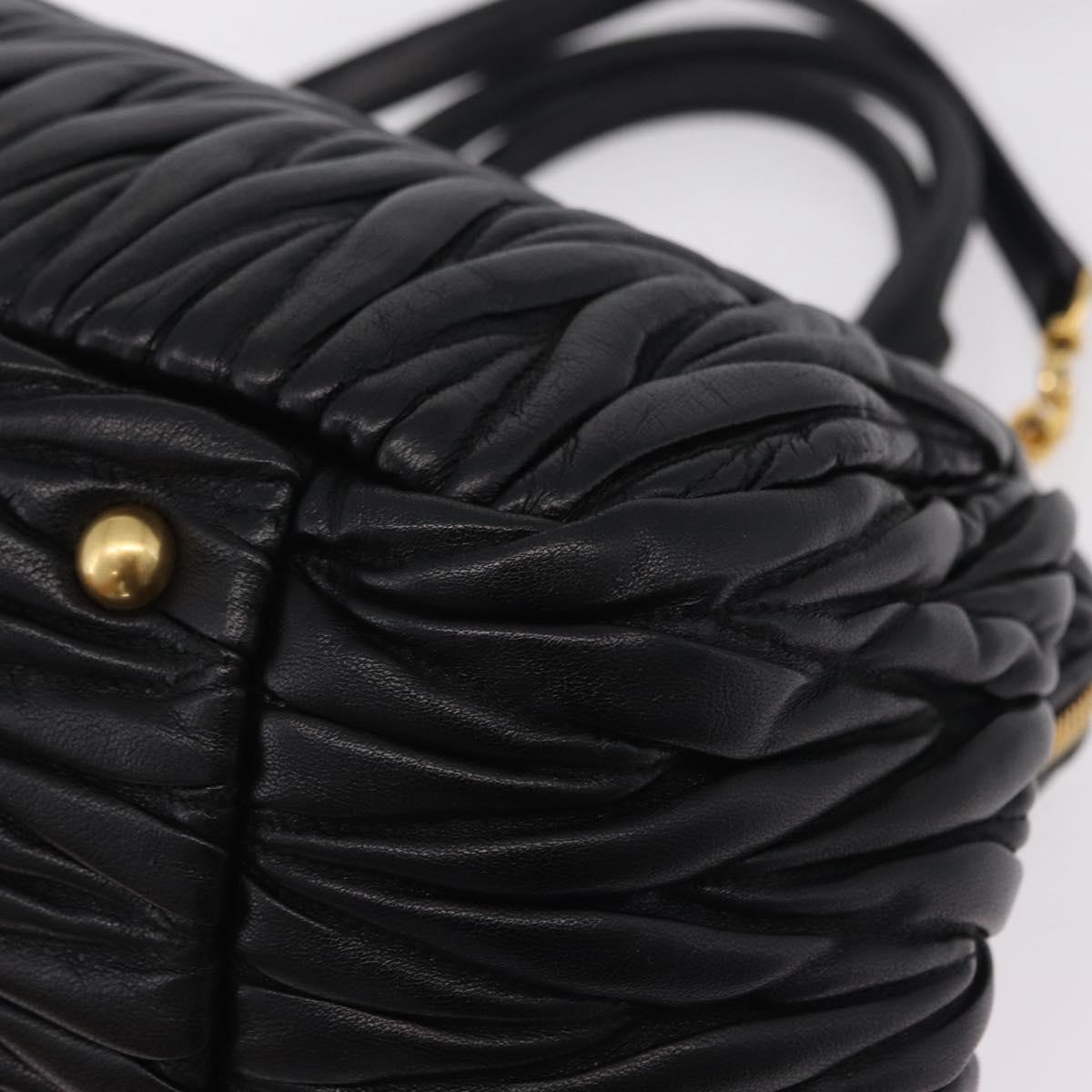Miu Miu Matelasse Hand Bag Leather 2way Black Gold Tone Auth ki6891M