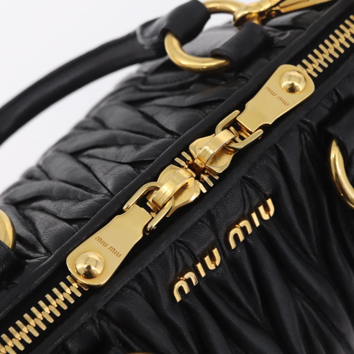 Miu Miu Matelasse Hand Bag Leather 2way Black Gold Tone Auth ki6891M