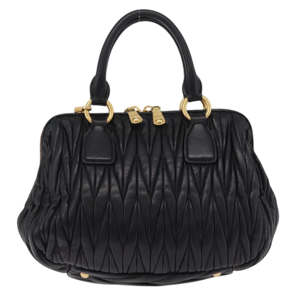 Miu Miu Matelasse Hand Bag Leather 2way Black Gold Tone Auth ki6891M