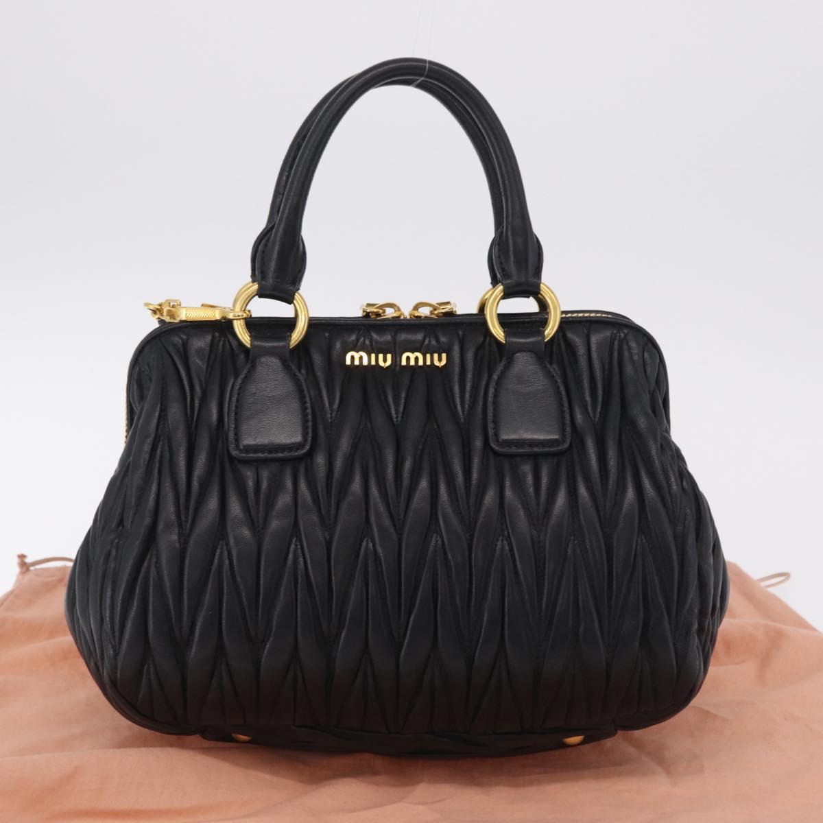 Miu Miu Matelasse Hand Bag Leather 2way Black Gold Tone Auth ki6891M