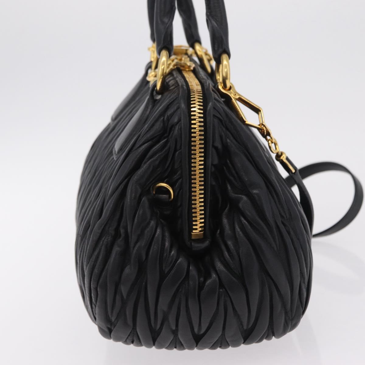 Miu Miu Matelasse Hand Bag Leather 2way Black Gold Tone Auth ki6891M