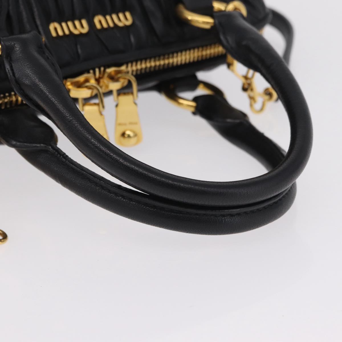 Miu Miu Matelasse Hand Bag Leather 2way Black Gold Tone Auth ki6891M
