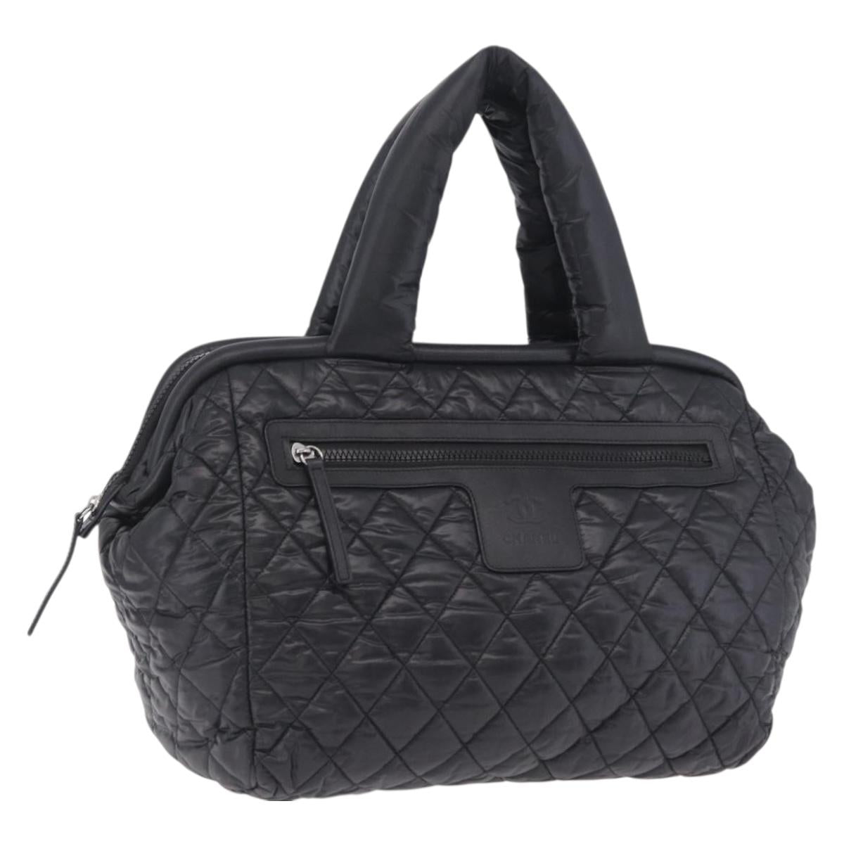 CHANEL Cococoon Boston Bag Nylon Black Silver CC Auth ki6893M