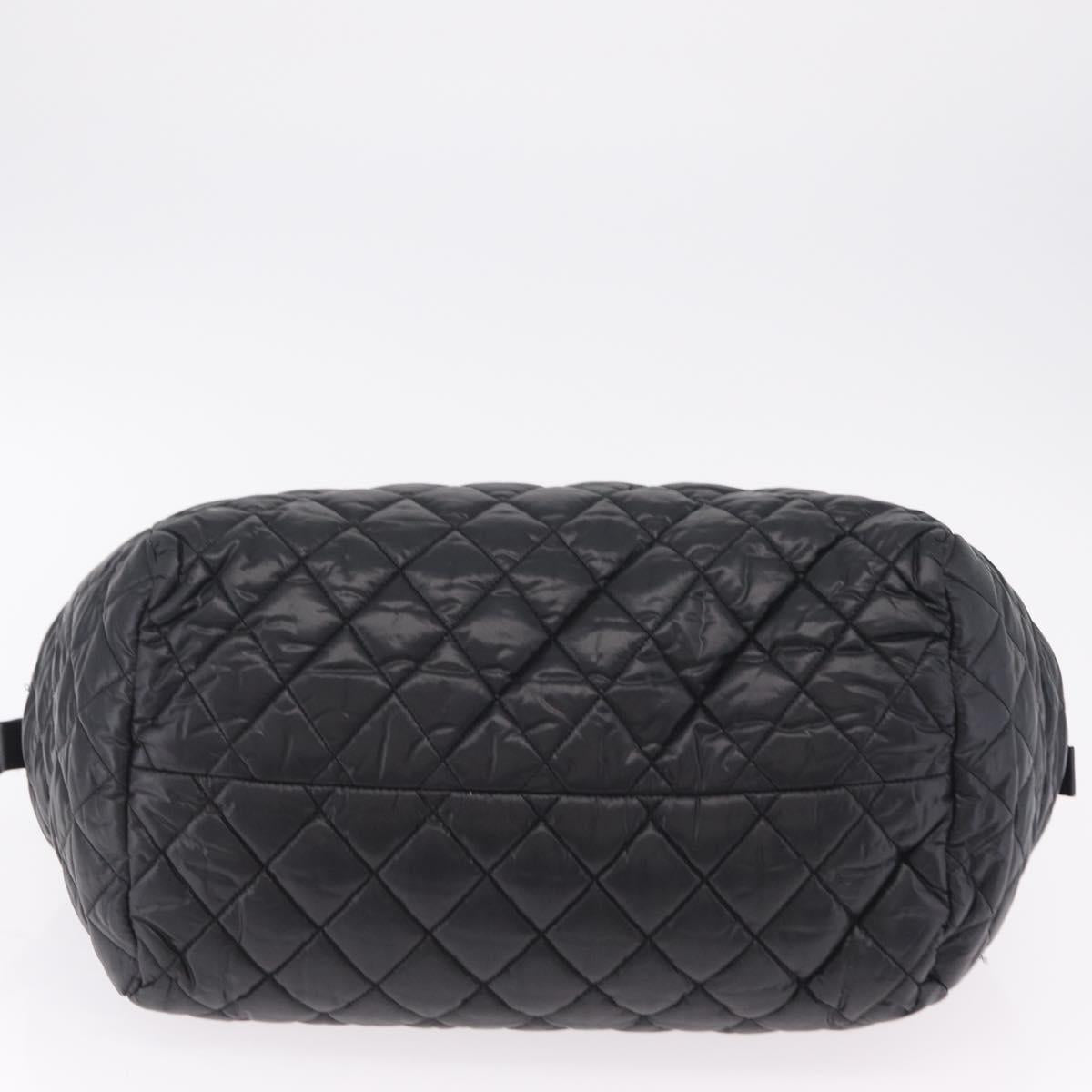 CHANEL Cococoon Boston Bag Nylon Black Silver CC Auth ki6893M