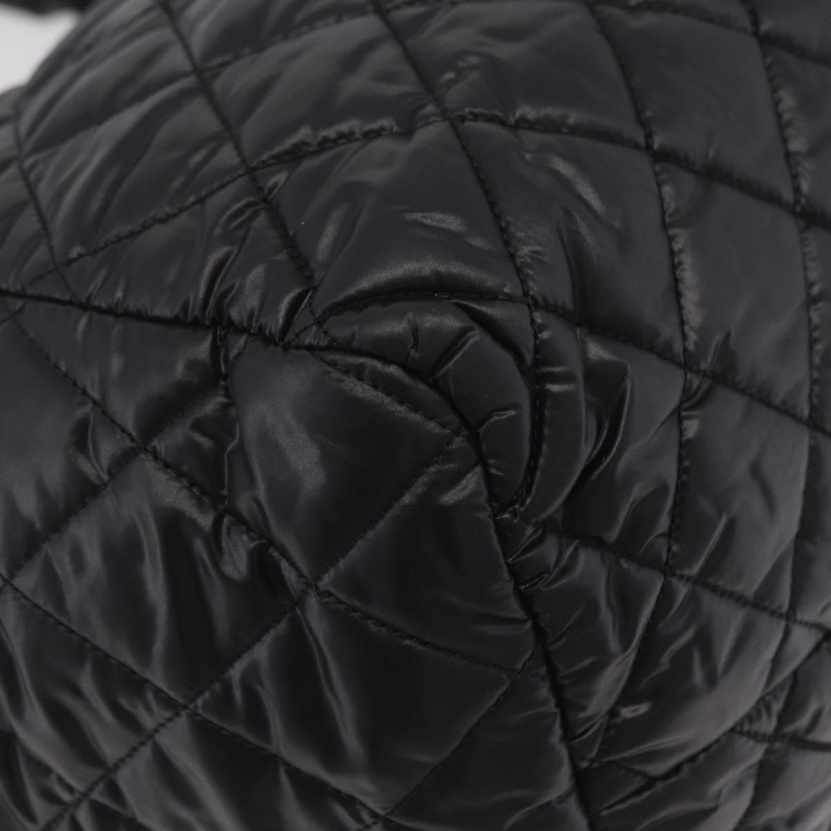 CHANEL Cococoon Boston Bag Nylon Black Silver CC Auth ki6893M