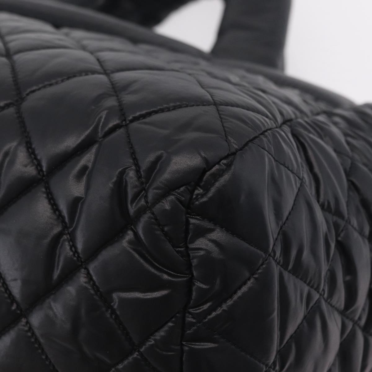CHANEL Cococoon Boston Bag Nylon Black Silver CC Auth ki6893M