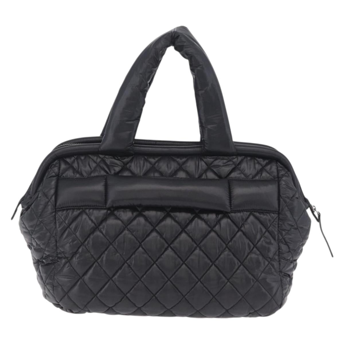 CHANEL Cococoon Boston Bag Nylon Black Silver CC Auth ki6893M