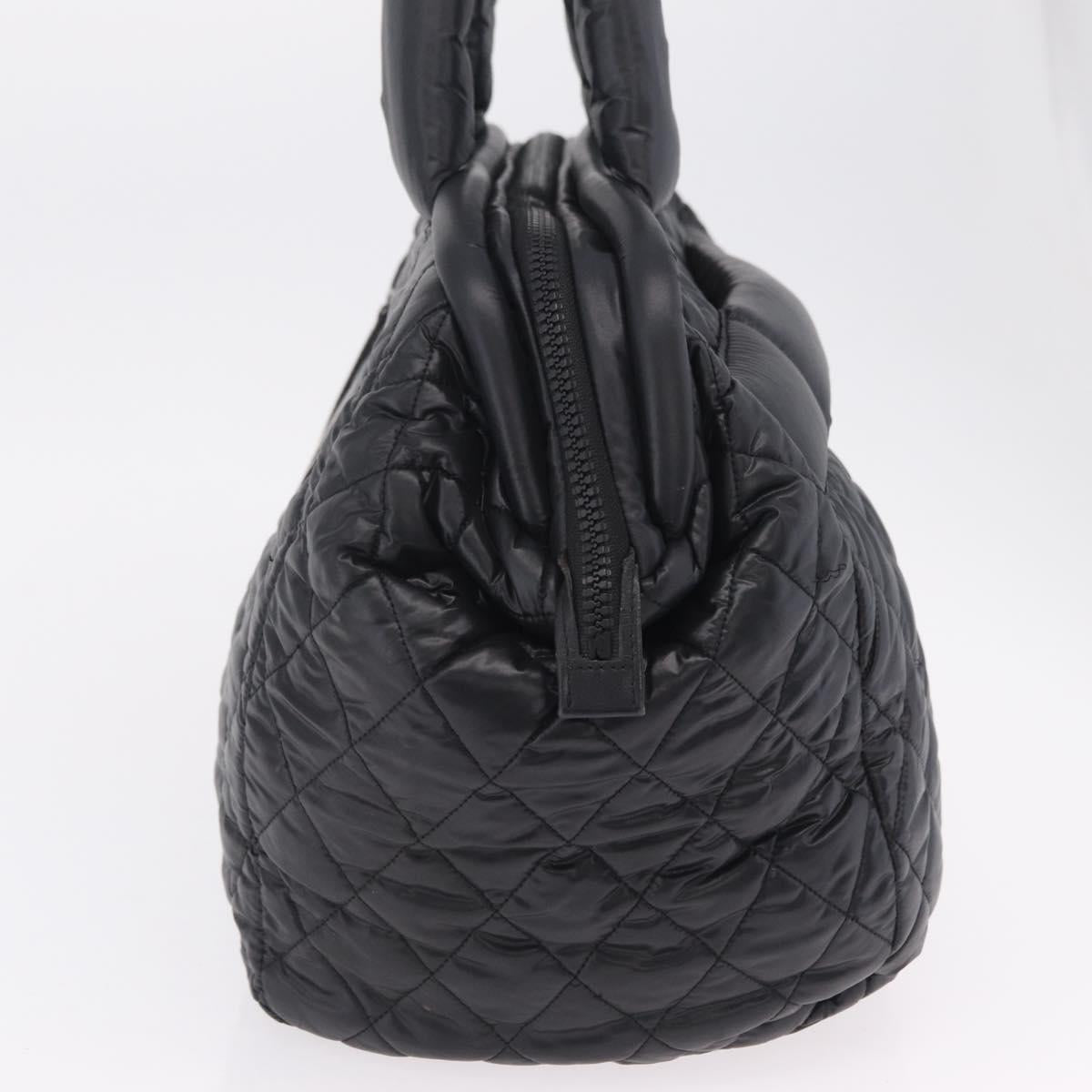 CHANEL Cococoon Boston Bag Nylon Black Silver CC Auth ki6893M
