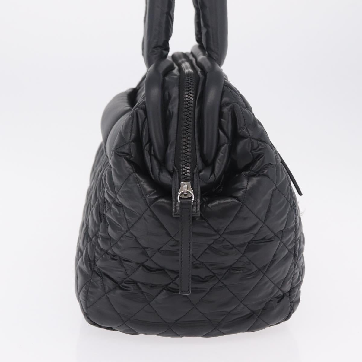 CHANEL Cococoon Boston Bag Nylon Black Silver CC Auth ki6893M