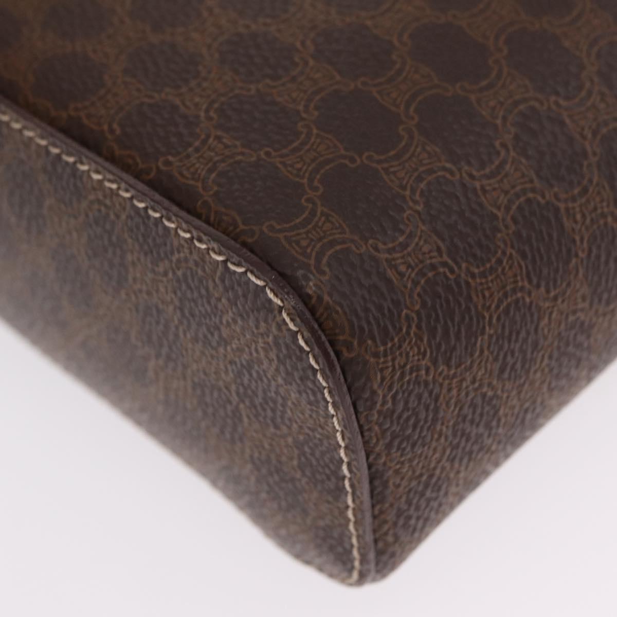 CELINE Macadam Vanity Cosmetic Pouch PVC Brown Gold Tone Auth ki6895M