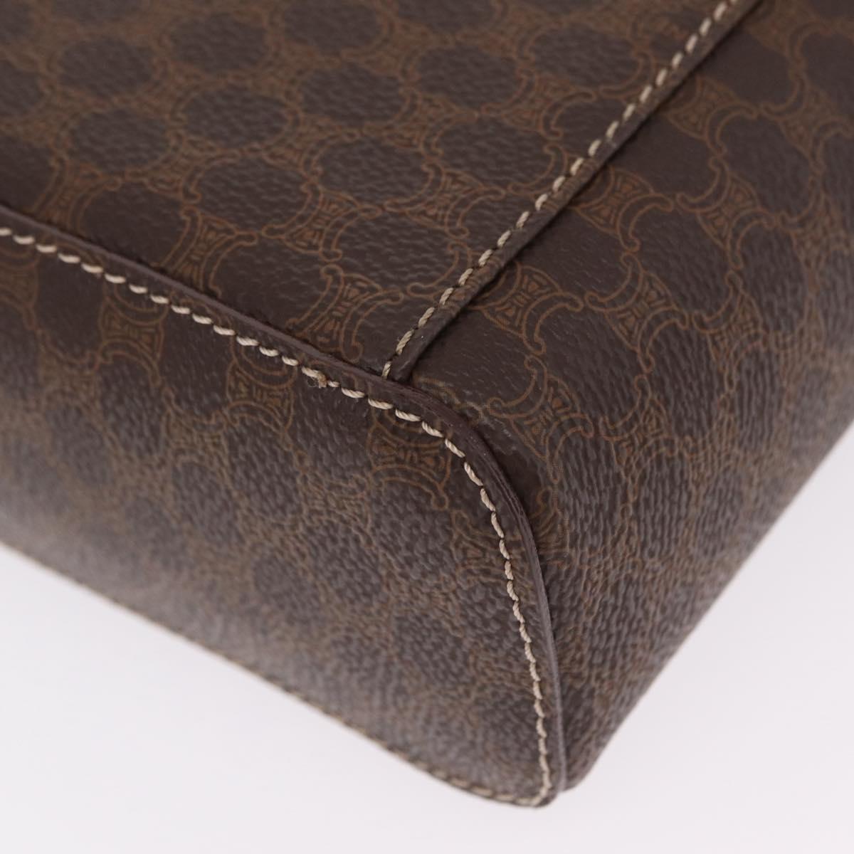 CELINE Macadam Vanity Cosmetic Pouch PVC Brown Gold Tone Auth ki6895M