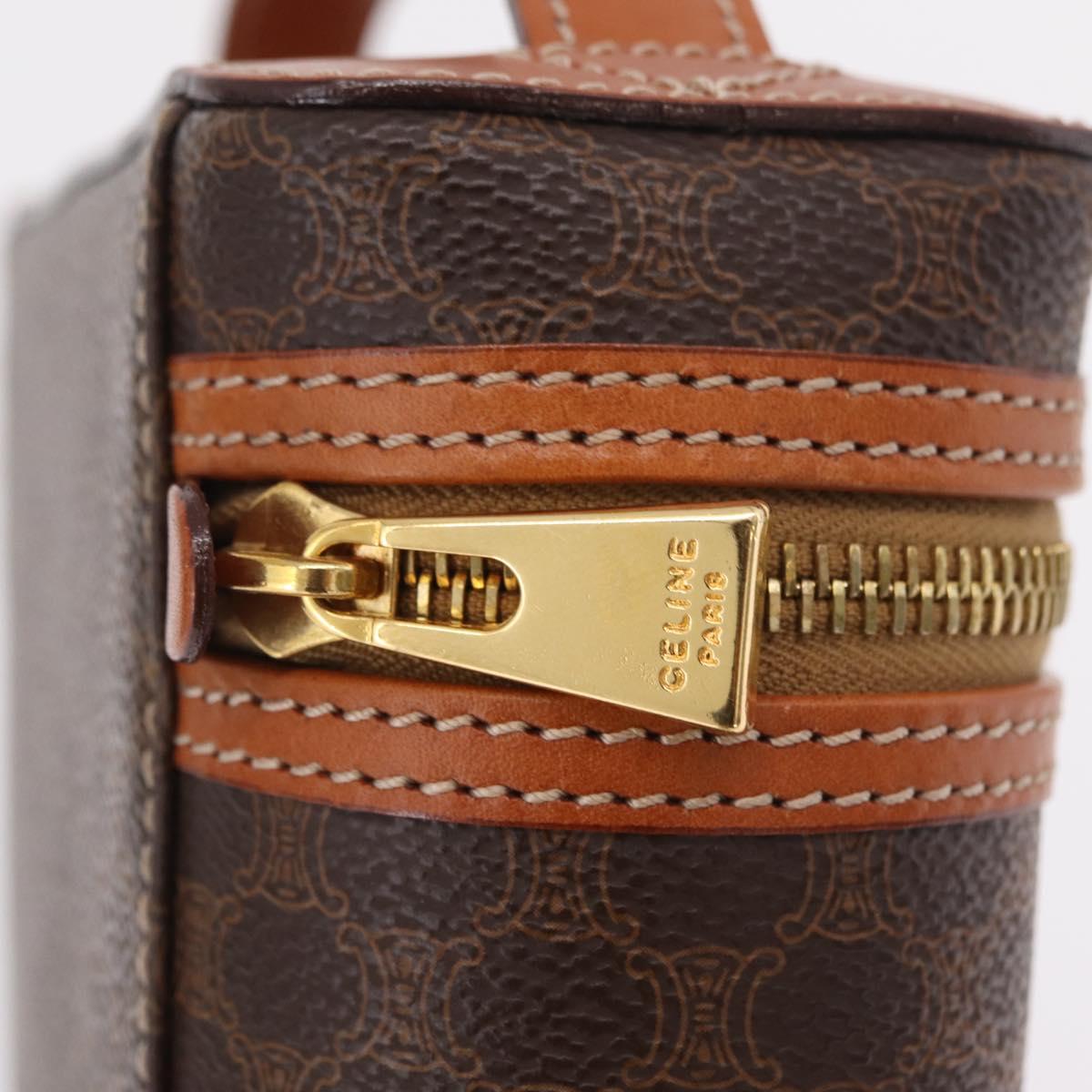 CELINE Macadam Vanity Cosmetic Pouch PVC Brown Gold Tone Auth ki6895M