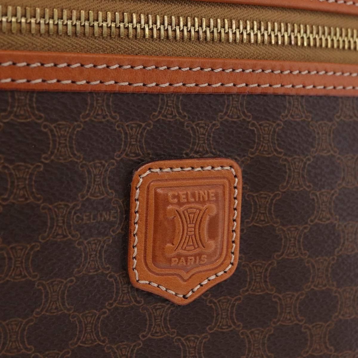 CELINE Macadam Vanity Cosmetic Pouch PVC Brown Gold Tone Auth ki6895M