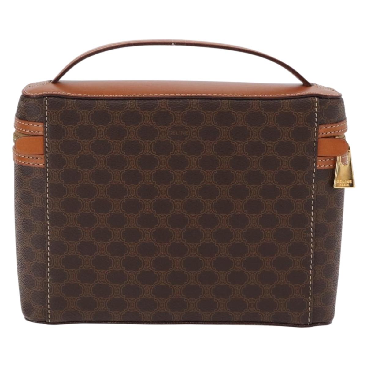 CELINE Macadam Vanity Cosmetic Pouch PVC Brown Gold Tone Auth ki6895M