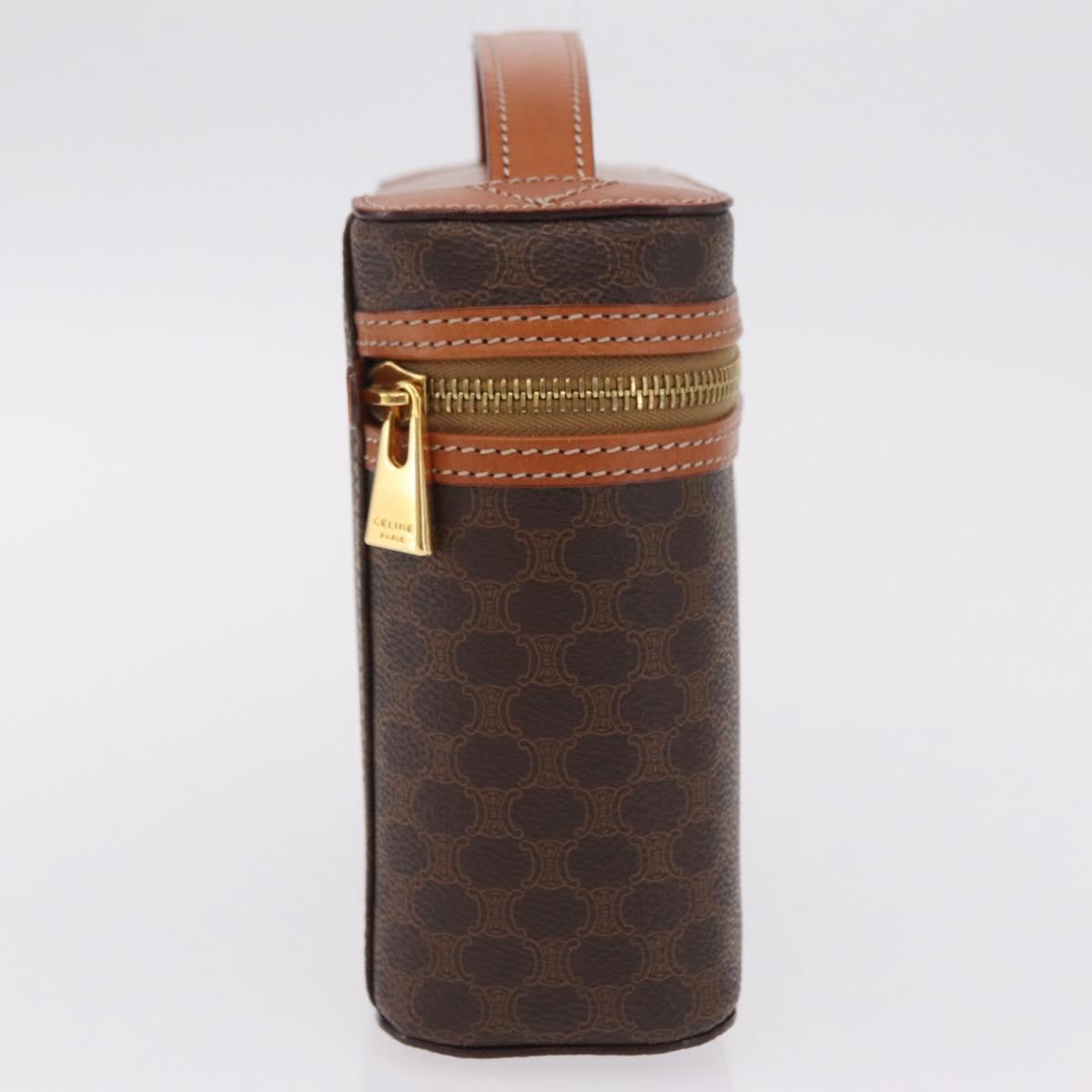 CELINE Macadam Vanity Cosmetic Pouch PVC Brown Gold Tone Auth ki6895M