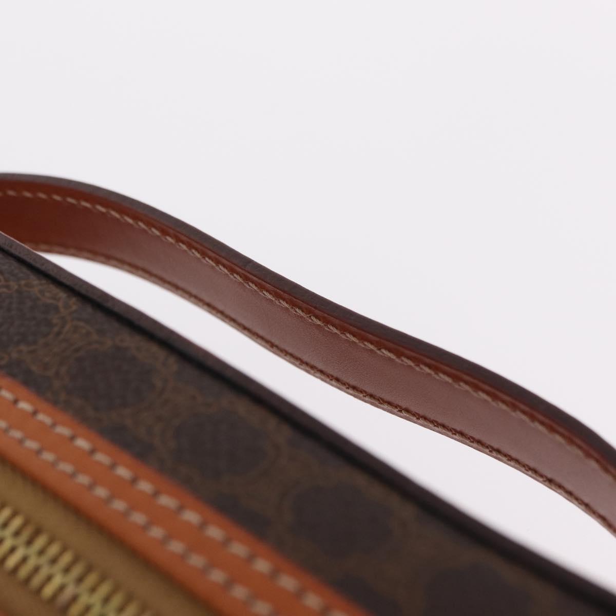 CELINE Macadam Vanity Cosmetic Pouch PVC Brown Gold Tone Auth ki6895M