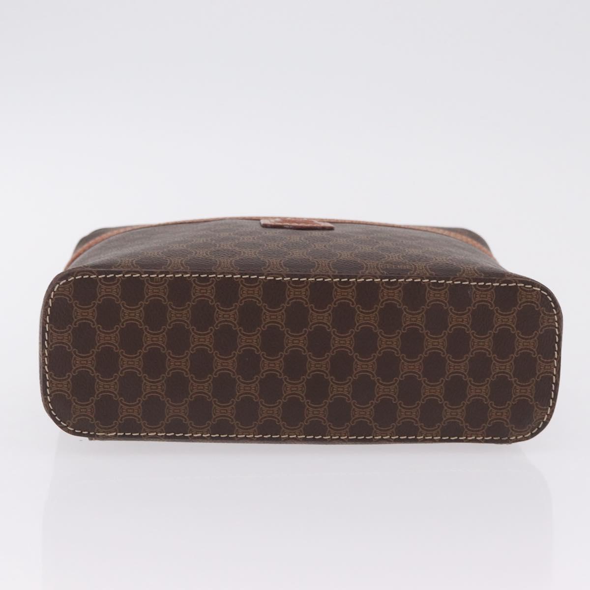 CELINE Macadam Vanity Cosmetic Pouch PVC Brown Gold Tone Auth ki6896M