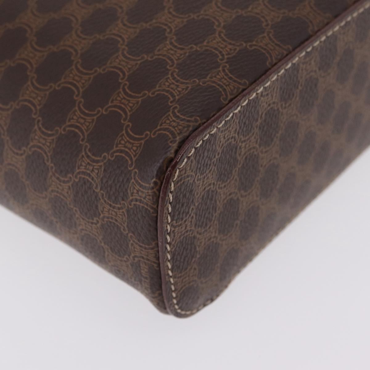 CELINE Macadam Vanity Cosmetic Pouch PVC Brown Gold Tone Auth ki6896M