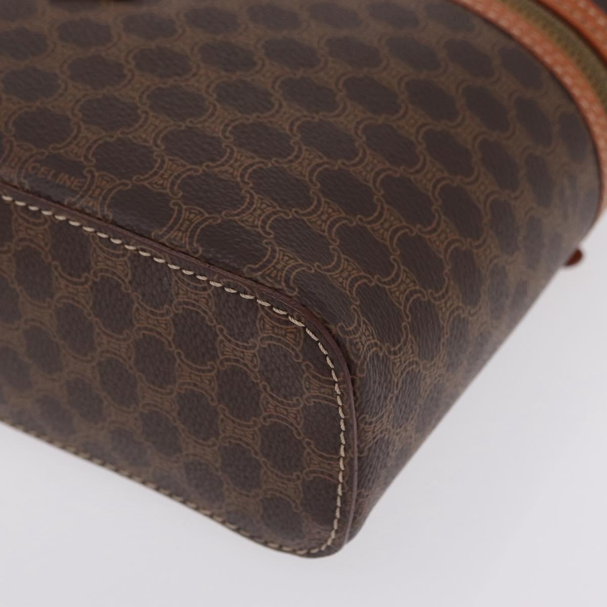 CELINE Macadam Vanity Cosmetic Pouch PVC Brown Gold Tone Auth ki6896M