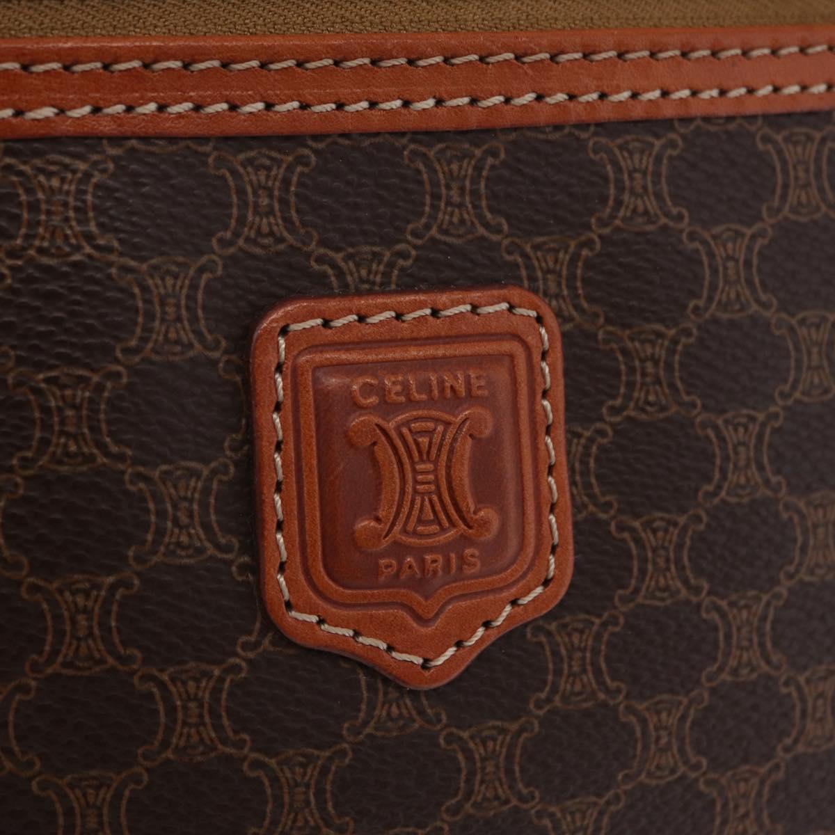 CELINE Macadam Vanity Cosmetic Pouch PVC Brown Gold Tone Auth ki6896M