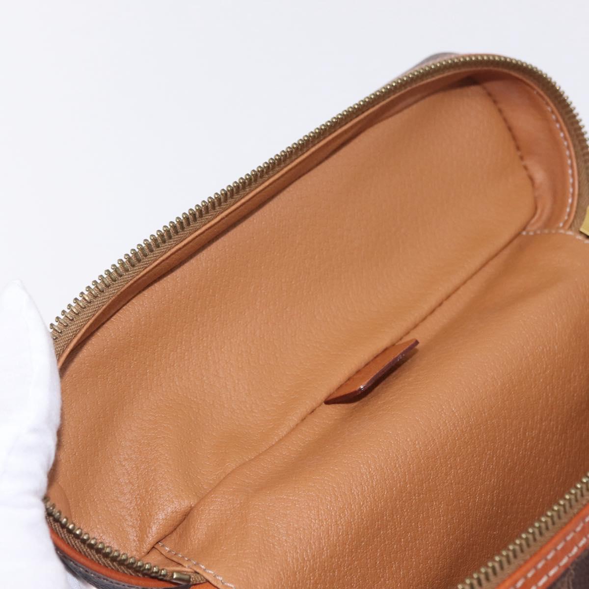 CELINE Macadam Vanity Cosmetic Pouch PVC Brown Gold Tone Auth ki6896M