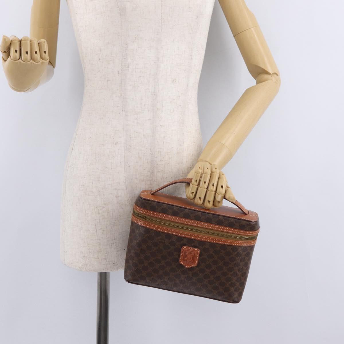 CELINE Macadam Vanity Cosmetic Pouch PVC Brown Gold Tone Auth ki6896M