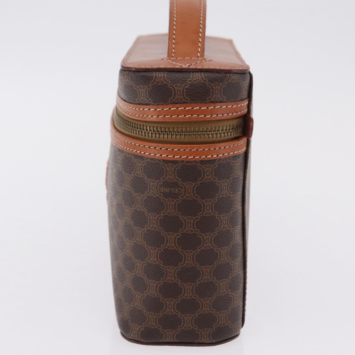 CELINE Macadam Vanity Cosmetic Pouch PVC Brown Gold Tone Auth ki6896M