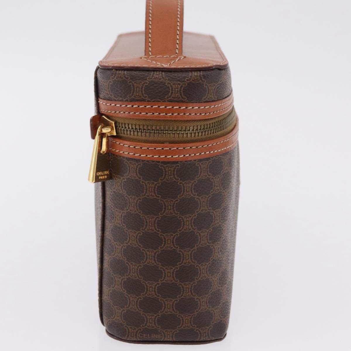 CELINE Macadam Vanity Cosmetic Pouch PVC Brown Gold Tone Auth ki6896M
