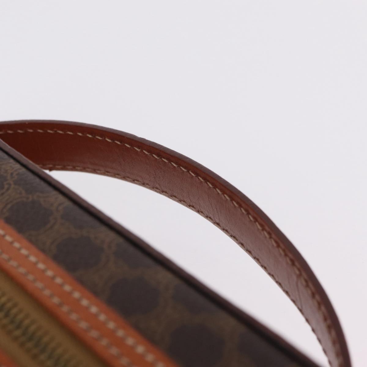 CELINE Macadam Vanity Cosmetic Pouch PVC Brown Gold Tone Auth ki6896M