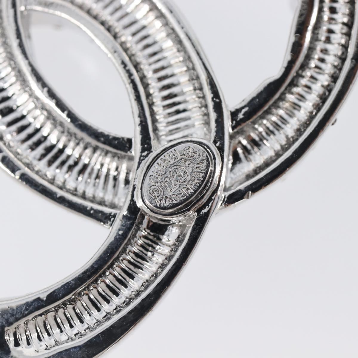 CHANEL Brooch Metal Silver CC Auth ki6897M