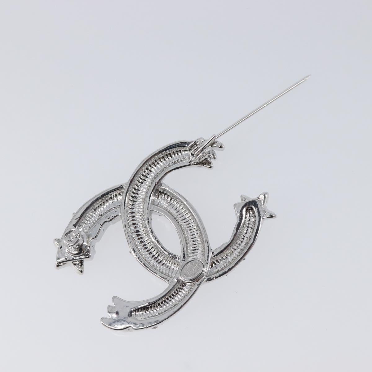 CHANEL Brooch Metal Silver CC Auth ki6897M