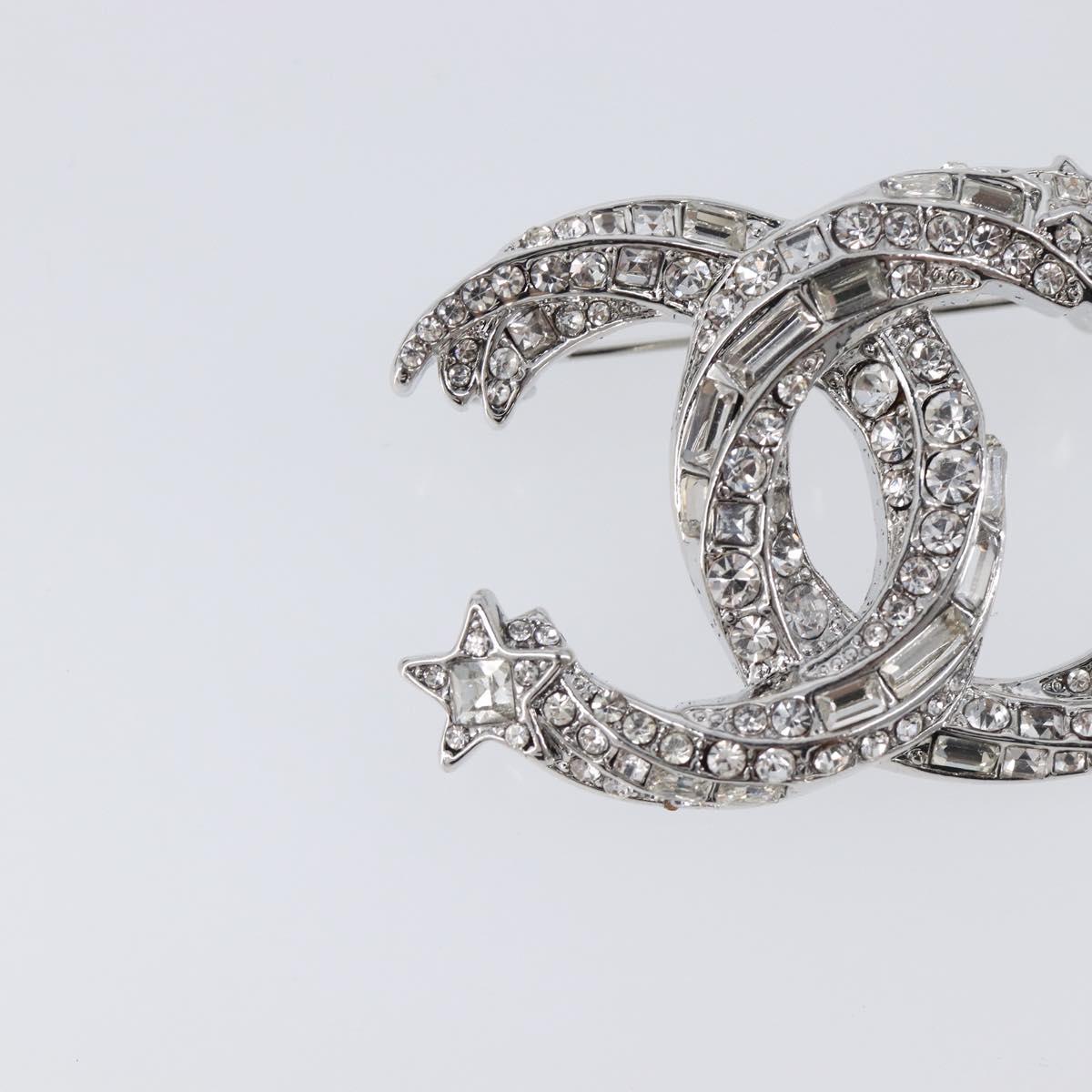 CHANEL Brooch Metal Silver CC Auth ki6897M