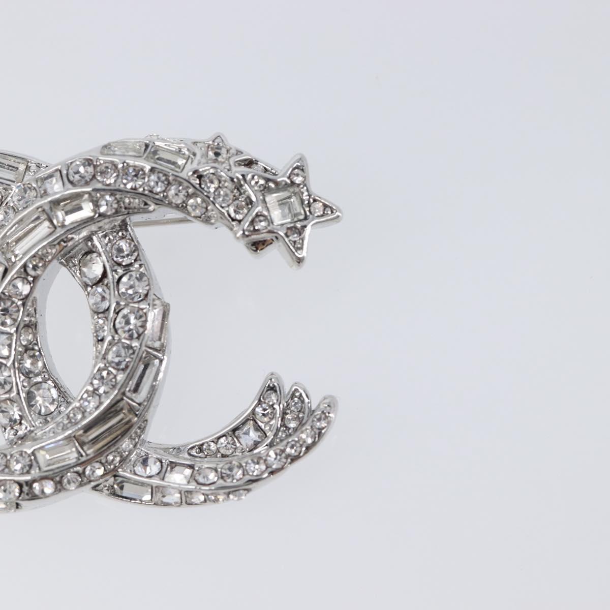 CHANEL Brooch Metal Silver CC Auth ki6897M