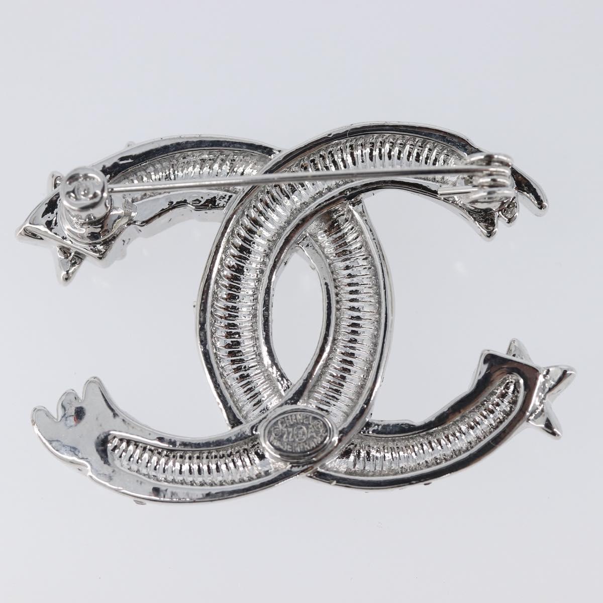 CHANEL Brooch Metal Silver CC Auth ki6897M