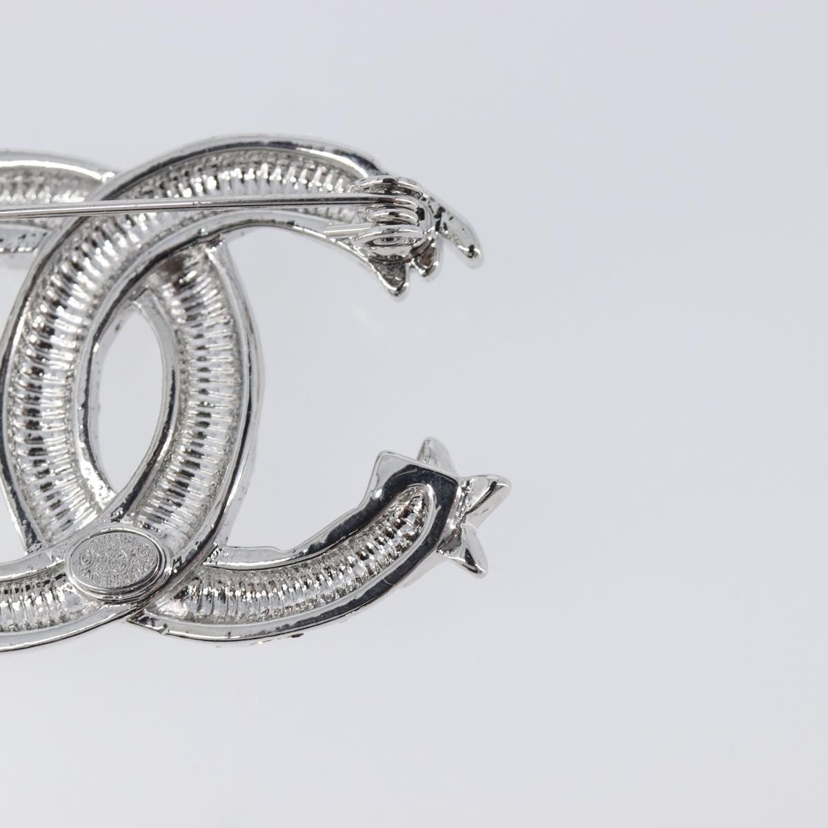 CHANEL Brooch Metal Silver CC Auth ki6897M
