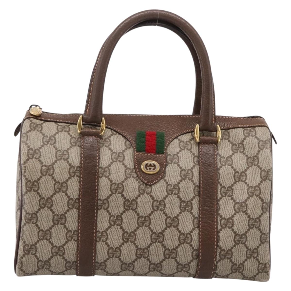 GUCCI GG Supreme Web Sherry Line Boston Bag PVC Beige Gold 40 02 006 Auth ki6908
