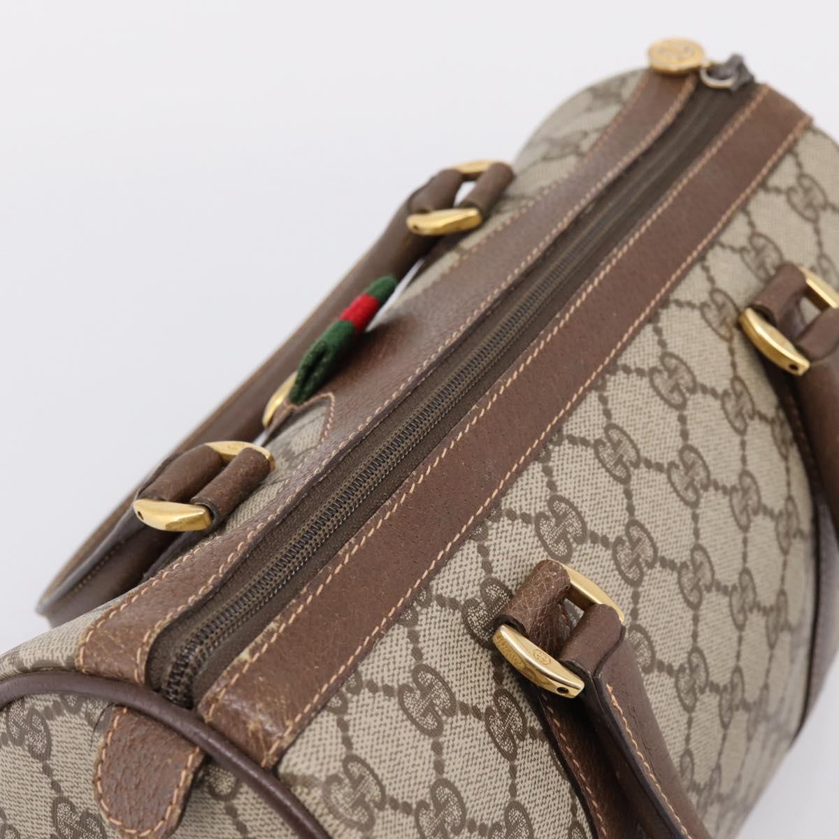 GUCCI GG Supreme Web Sherry Line Boston Bag PVC Beige Gold 40 02 006 Auth ki6908